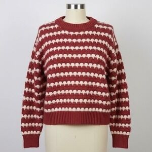 PINCH Women Red White Striped Textured Knit Sweater Size Small Waist Crop